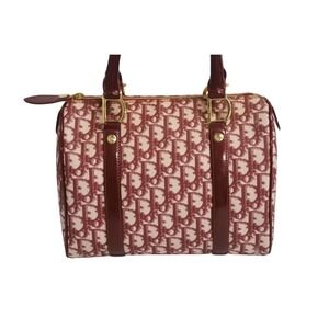 Dior Red Trotter Jacquard Boston Canvas Speedy Handbag Christian